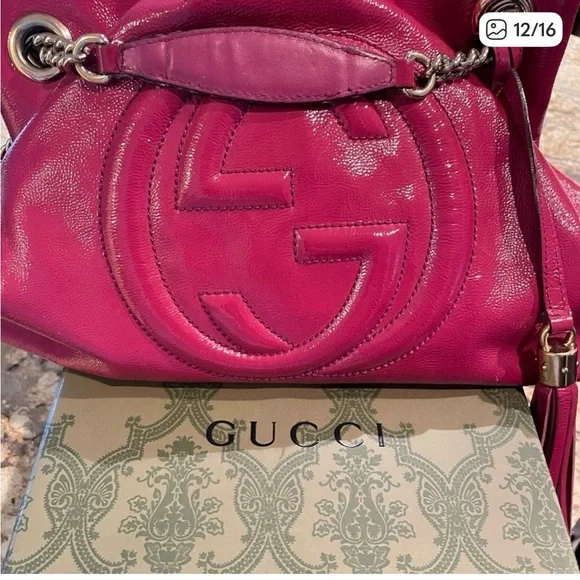 Gucci Fuchsia Patent Leather Soho Shoulder Bag